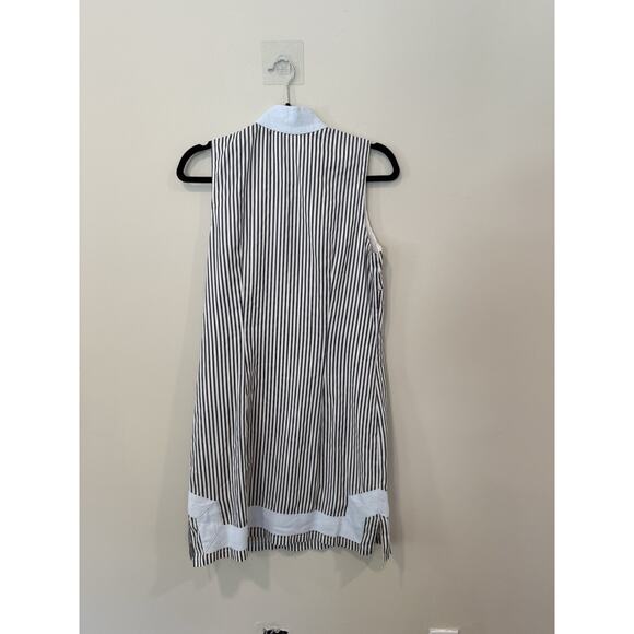 STS Woven Band Collar Split V-Neck Sleeveless Contrast Trim Tunic Shift Dress M - Picture 9 of 13